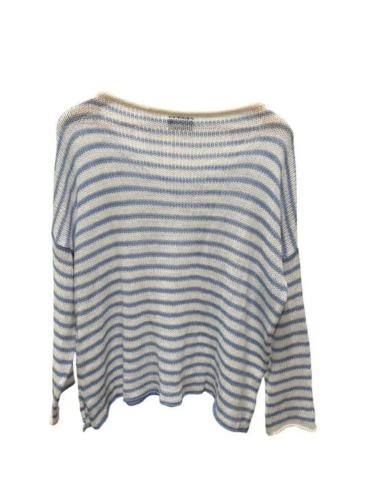 Wooden Ships Striped Sweater M/L Blue White Lightweight Coastal Knit - Picture 3 of 8
